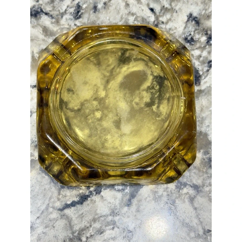 MCM Thick Amber Glass Vintage Restaurant Ashtray 3 5/8
